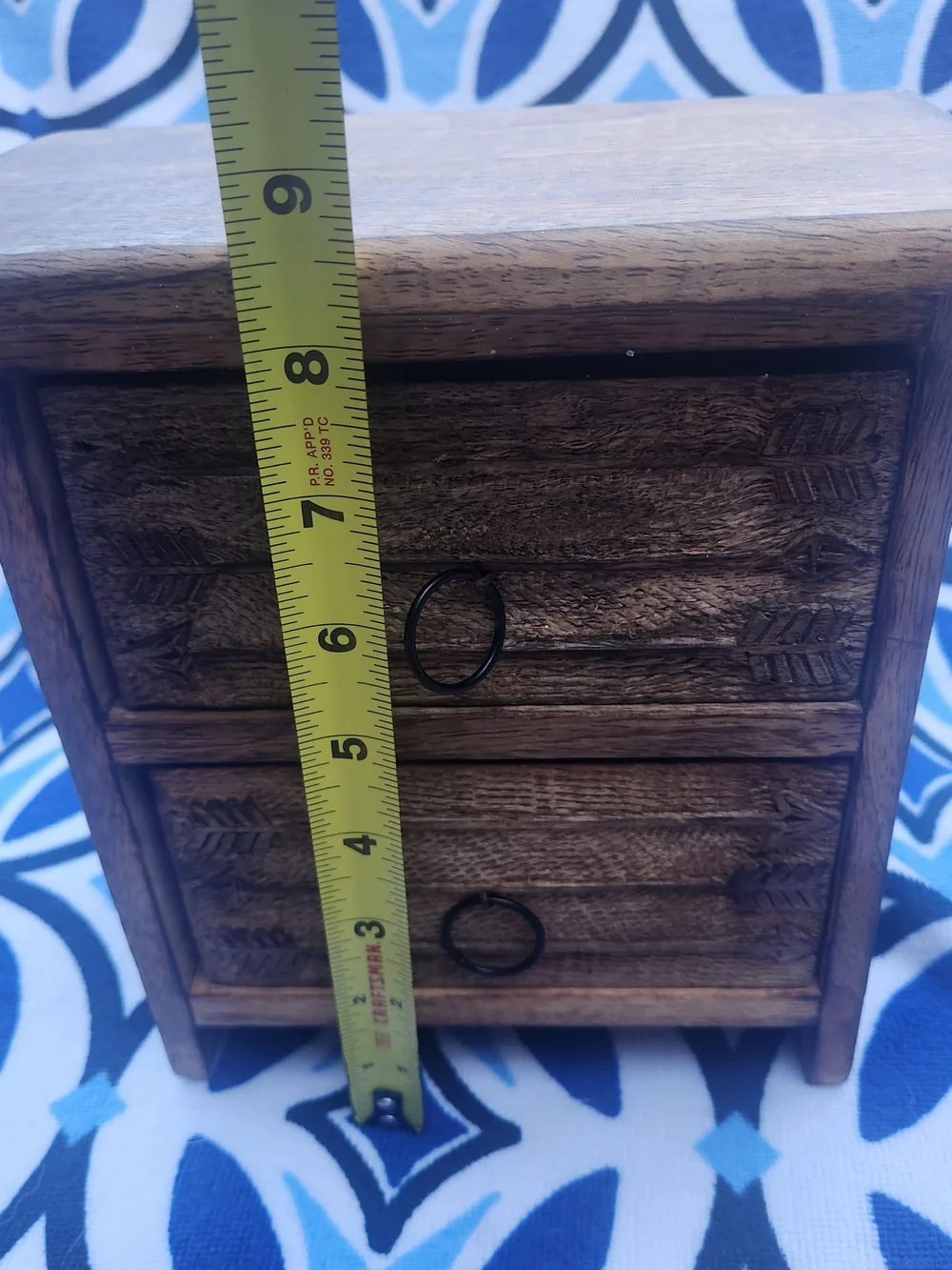 Mini Wooden Dresser Top Chest 2 Drawer Rustic Carved Arrow Jewelry Organizer